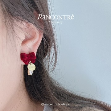 『現貨/韓國 餐酒館約會 蝴蝶結 耳夾』Rencontre 無耳洞救星 夾式耳環 耳夾 酒紅色