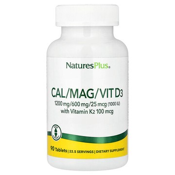 NaturesPlus, 鈣/鎂/維生素 D3，含維生素 K2，90 片