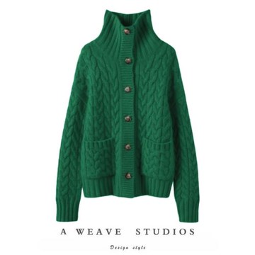 有底氣的氣質美~100山羊絨都市輕奢通勤麻花絞花立領開衫毛衣外套