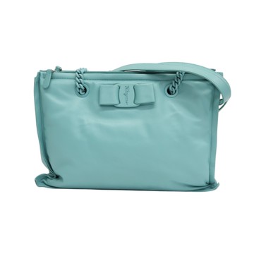 Salvatore Ferragamo 菲拉格慕 天藍色羊皮 Viva Bow 肩背包 GG-210904 【二手名牌BRAND OFF】