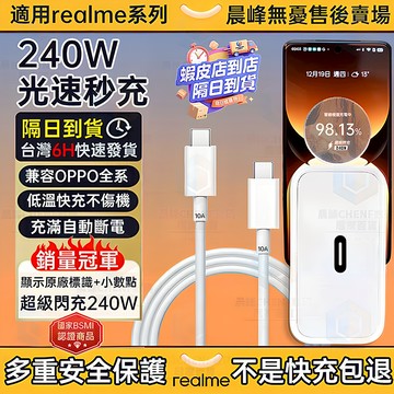隔日達🚀適用realme 240w充電器 顯示原廠標識小數點 兼容OPPO/一加one+全系超級閃充 真我快速充電頭線組