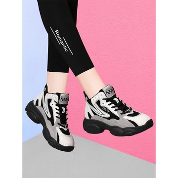 高幫老爹鞋真皮女款2025年秋季百搭新款休閑鞋防滑大碼運動鞋女鞋