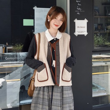 雙面穿仿羊羔毛馬甲|背心|兩色|秋款|Sora-1912