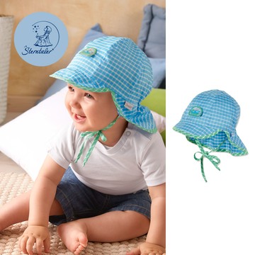 德國STERNTALER 抗UV兩用護頸遮陽童帽-火車藍格(41-51cm)  C-1601636-335