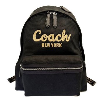 COACH 專櫃款繡線字母LOGO帆布中性款後背包(黑)