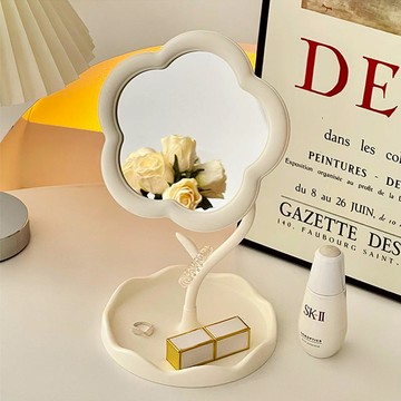 花朵鏡子 造型鏡子 花鏡子 臺式太陽花 化妝鏡 奶油風 梳粧檯 掛首飾鏡 辦公室 案頭學生美妝 補妝鏡