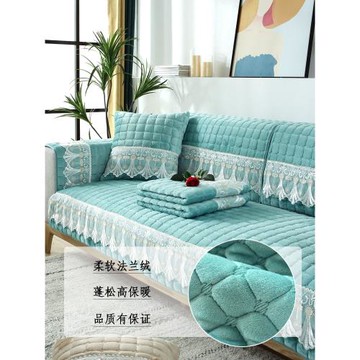 北歐簡約沙發墊布藝毛絨坐墊子秋冬季加厚防滑三人真皮沙發套罩巾