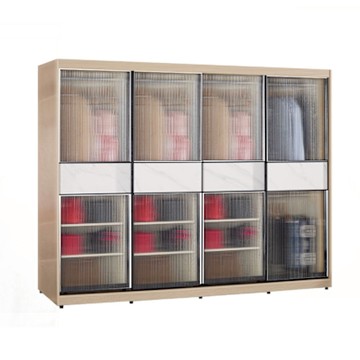 文創集 維爾泰玻璃8.1尺鋁框岩板衣櫃(吊衣桿x5＋內多分層格)-242x60x196cm免組