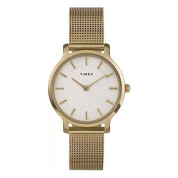 TIMEX  天美時  Transcend 34毫米 極簡現代美學 不鏽鋼錶鍊手錶(白x金TXTW2Y10300)