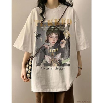 大碼女裝胖mm300斤夏季韓版美式複古百搭短袖T恤寬鬆上衣短袖上衣大碼短袖T恤女生大碼短袖T恤女士大碼休閒短袖T恤