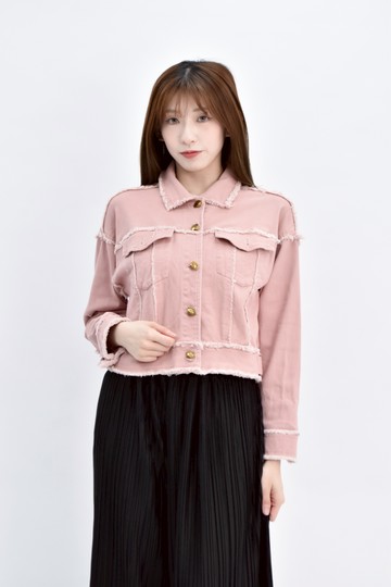 (L) fancy made棉質貝殼釦粉色外套