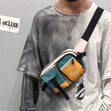 💛側背包💛ins潮牌斜挎包男士單肩包日係潮流嘻哈胸包個性小挎包女腰包
