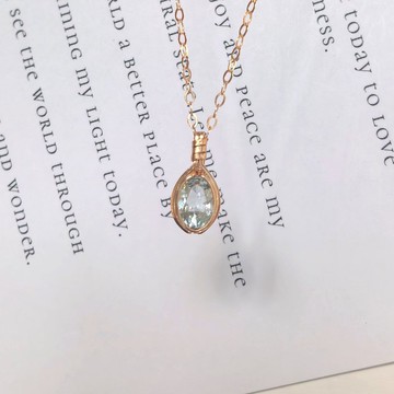 海藍寶項鏈 天然海藍寶石 14KGF 吊墜 三月生辰石刻面海藍寶項鏈