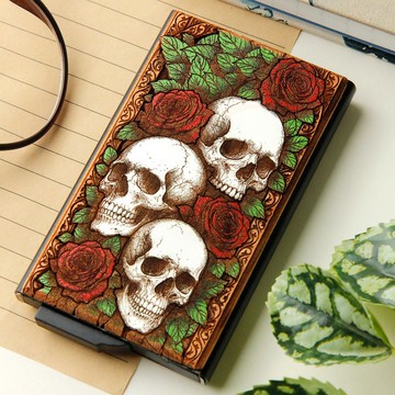 Bones And Roses - 雷射鵰刻 + 手繪木質卡夾