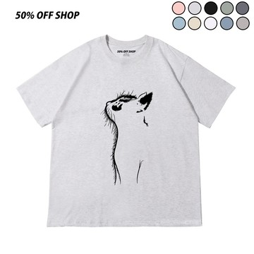 現貨仰望貓咪純棉短T 天啊有罐罐 日系文青厚磅短袖 可愛寵物貓咪插畫 男女上衣 學生情侶百搭 oversize素T 台灣製