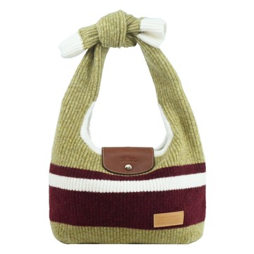 LONGCHAMP LE PLIAGE COLLECTION系列羊毛針織蝴蝶結肩背包(開心果綠x酒紅)