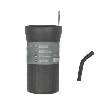 Peacock 日本孔雀 時尚休閒316不鏽鋼真空斷熱 直飲吸管保溫杯 450ML-炭灰色  1盒