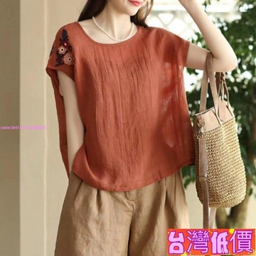 悅裳💎台灣免運💎棉麻上衣高端亞麻 棉麻無袖上衣 女士2025新款 夏季 中年媽媽薄款大碼背心T恤