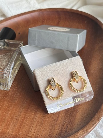 Vintage Christian Dior 閃石紐紋金圈耳夾