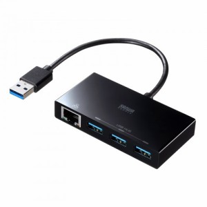 サンワサプライ [USB-3H322BKN] USB3.2 Gen1 ハブ付き ギガビットLANアダプタ