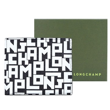 LONGCHAMP LE PLIAGE LGP系列滿版字母雙折短夾（黑X白） _廠商直送