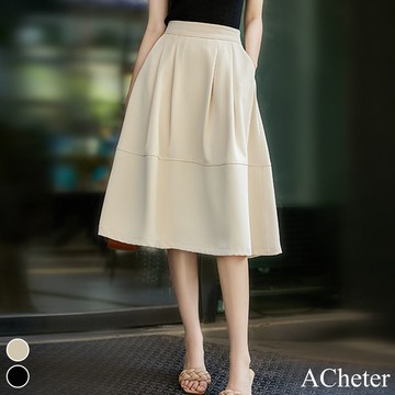 【ACheter】百搭高腰經典一眼的溫柔絲滑觸感柔美知性A字中長裙 # 116161(現貨+預購)