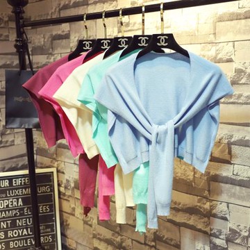 秋裝韓版時尚打結針織小披肩純色外搭圍巾薄款毛線假領裝飾斗篷女