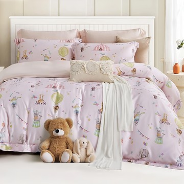 貝淇小舖 60支100%天絲 雙人床包兩用被四件組  被子 + 床墊套 + 枕套組  床包188 x 152cm + 被套212 x 182cm + 枕套75 x 47cm  萌寵粉