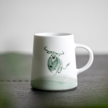 山水間 孺子牛手繪杯 中國風陶瓷馬克杯家用企業禮品水杯生日禮物