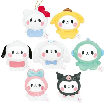 小禮堂 Sanrio 三麗鷗 x 麻糬熊貓 絨毛玩偶吊飾 (變裝款) Kitty 美樂蒂 酷洛米