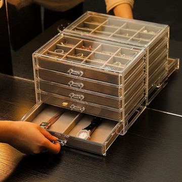 多層分格首飾盒耳環耳釘飾品收納盒家用珠寶盒分類透明整理盒批發