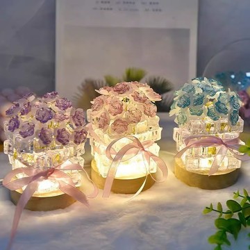 現貨 玫瑰花小夜燈 玫瑰冰塊燈 手作小夜燈 DIY材料包 禮物 冰塊燈 桌面擺件 夜燈 氛圍燈 玫瑰燈 裝飾燈 交換禮物