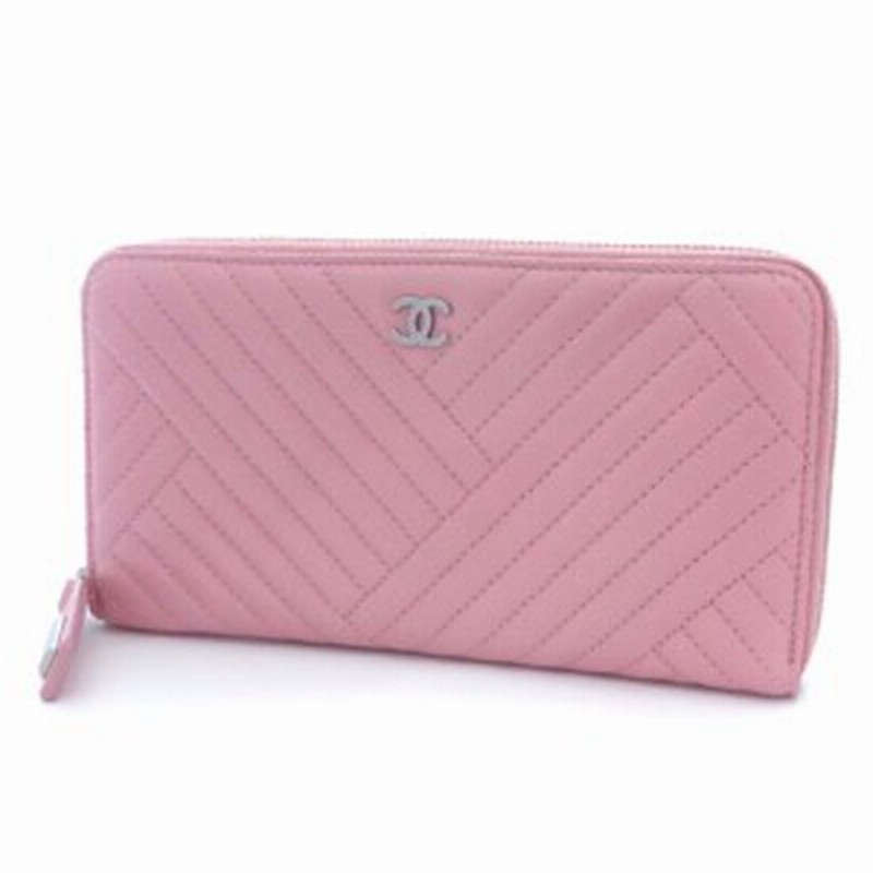 純正正規 CHANEL シャネル Vステッチ刺繍 ラムスキン ラウンドジップ