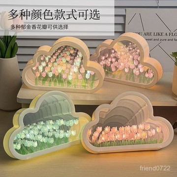 臺灣出貨⚡雲朵鬱金香花海 鏡麵小夜燈 鬱金香DIY鏡子 鏡子燈 睡眠燈 GHSY