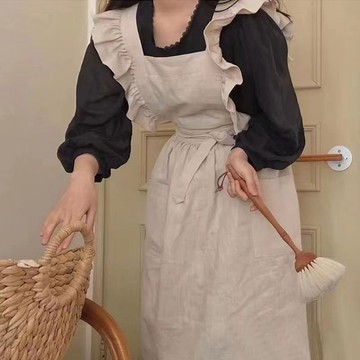 🔥桃園出貨🔥工廠網紅公主風小花邊圍裙文藝工作圍裙廚房背心純棉圍裙