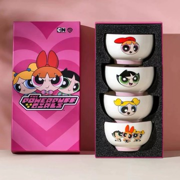 【遊戲家】飛天小女警 THE POWERPUFF GIRLS陶瓷飯碗禮盒 湯碗 餐具禮盒 花花 泡泡 毛毛 送隨機精美贈品 G3