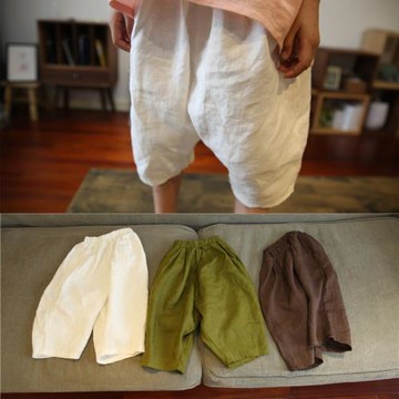 夏季新品童裝男女童棉麻純色七分褲兒童亞麻寬松蘿卜短褲寶寶休閑