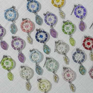 迷你捕夢網耳環│多色 手工編織│鋼針耳針 / 可調耳夾