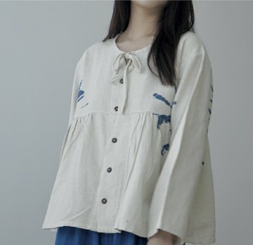 【棉麻手工藍染】長款單排扣上衣