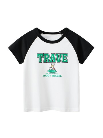 27KIDS - 純棉短袖上衣-TRAVE-白+黑