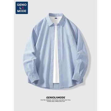 Genio Lamode條紋襯衫男春秋2025新款男生藍白條抗皺男士長袖襯衣