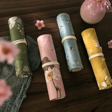 古風筆袋 宮廷文化 故宮花鳥畫仙鶴 創意圣旨鉛筆袋卷筆簾文具盒