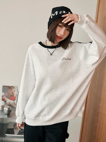 撞色壓線字母印花寬鬆大學T