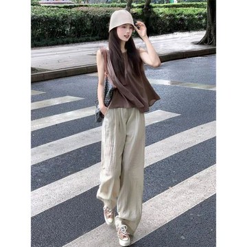 肌理感休閑女夏季高腰薄款直筒褲