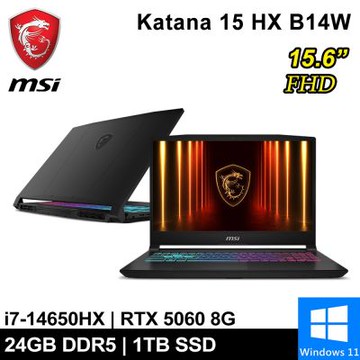 MSI微星 Katana 15 HX B14WFK-428TW-SP1 15.6吋 黑(i7-14650HX/24G/1TB SSD/RTX5060 8G/W11)特仕版