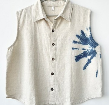 【棉麻手工藍染】無袖襯衫上衣 2色