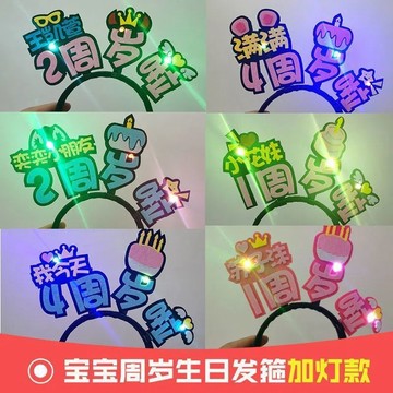臺灣-出貨🔥【新款熱銷】寶寶週嵗生日帽可愛裝飾加燈髮箍頭箍髮夾兒童禮物派對頭飾定製 PDWV
