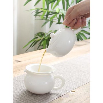 德化白瓷茶壺單壺羊脂玉陶瓷功夫茶具純白家用中小號公道杯茶杯
