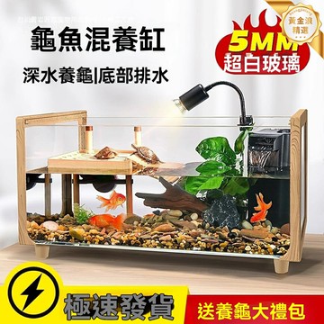 【生態二合一】烏龜飼養缸 魚龜混養缸 玻璃生態箱 帶曬臺別墅 超大空間 多層設計 家用觀賞 懶人免維護