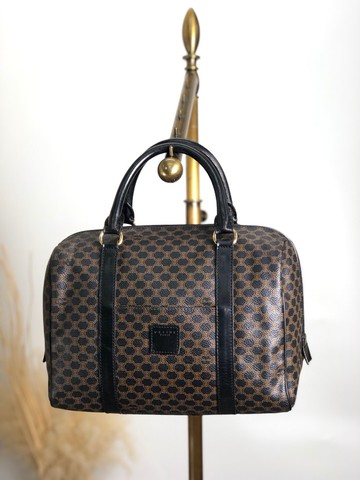 【 日本直送 名牌中古包 】CELINE  સેલિન મકદમ 波士頓包 手提包 黑色 壓印標誌 PVC皮革 vintage jbwfvj